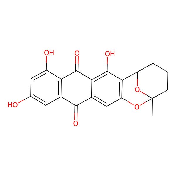 2D Structure of (1R,17R)-3,7,9-trihydroxy-17-methyl-16,21-dioxapentacyclo[15.3.1.02,15.04,13.06,11]henicosa-2(15),3,6(11),7,9,13-hexaene-5,12-dione