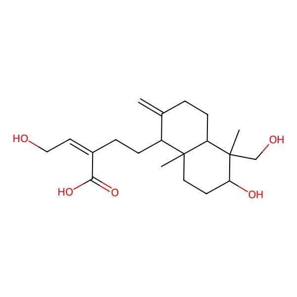 2D Structure of 4-hydroxy-2-[2-[6-hydroxy-5-(hydroxymethyl)-5,8a-dimethyl-2-methylidene-3,4,4a,6,7,8-hexahydro-1H-naphthalen-1-yl]ethyl]but-2-enoic acid