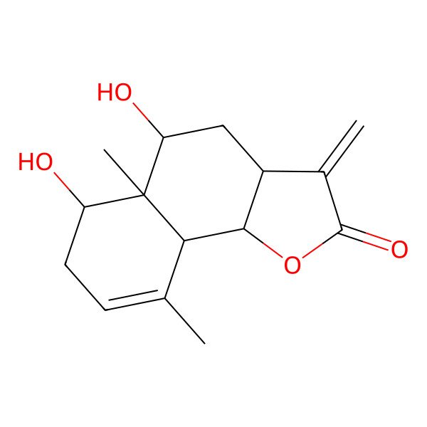 2D Structure of (5R,5aS,6R,9aS)-5,6-dihydroxy-5a,9-dimethyl-3-methylidene-4,5,6,7,9a,9b-hexahydro-3aH-benzo[g][1]benzofuran-2-one