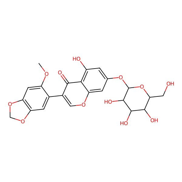 2D Structure of 5-hydroxy-3-(6-methoxy-1,3-benzodioxol-5-yl)-7-[(2S,3R,4S,5S,6R)-3,4,5-trihydroxy-6-(hydroxymethyl)oxan-2-yl]oxychromen-4-one