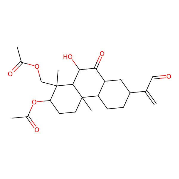 2D Structure of [2-acetyloxy-10-hydroxy-1,4a-dimethyl-9-oxo-7-(3-oxoprop-1-en-2-yl)-3,4,4b,5,6,7,8,8a,10,10a-decahydro-2H-phenanthren-1-yl]methyl acetate