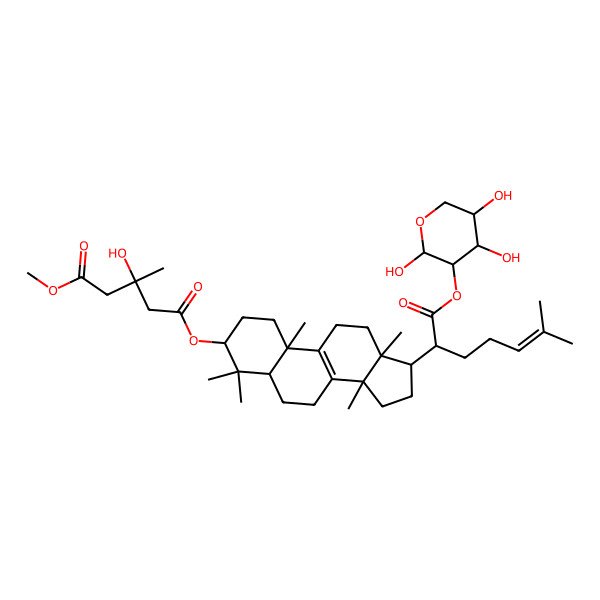 2D Structure of 1-O-methyl 5-O-[(3R,5R,10S,13R,14R,17R)-4,4,10,13,14-pentamethyl-17-[(2R)-6-methyl-1-oxo-1-[(2R,3R,4S,5R)-2,4,5-trihydroxyoxan-3-yl]oxyhept-5-en-2-yl]-2,3,5,6,7,11,12,15,16,17-decahydro-1H-cyclopenta[a]phenanthren-3-yl] 3-hydroxy-3-methylpentanedioate