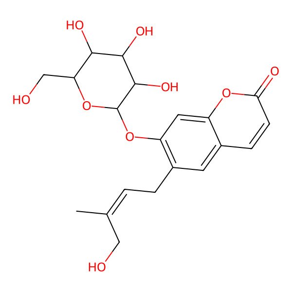2D Structure of 6-[(Z)-4-hydroxy-3-methylbut-2-enyl]-7-[(2S,3R,4S,5S,6R)-3,4,5-trihydroxy-6-(hydroxymethyl)oxan-2-yl]oxychromen-2-one