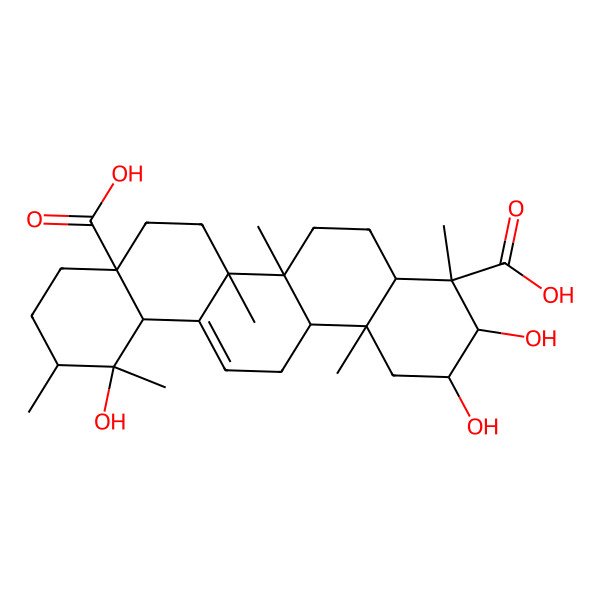 2D Structure of (2R,3R,4S,4aR,6aR,6bS,8aS,11R,12R,12aS,14aR,14bR)-2,3,12-trihydroxy-4,6a,6b,11,12,14b-hexamethyl-1,2,3,4a,5,6,7,8,9,10,11,12a,14,14a-tetradecahydropicene-4,8a-dicarboxylic acid 2D Structure of (2R,3R,4S,4aR,6aR,6bS,8aS,11R,12R,12aS,14aR,14bR)-2,3,12-trihydroxy-4,6a,6b,11,12,14b-hexamethyl-1,2,3,4a,5,6,7,8,9,10,11,12a,14,14a-tetradecahydropicene-4,8a-dicarboxylic acid