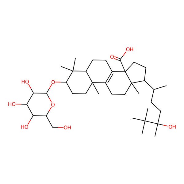 2D Structure of 17-(5-hydroxy-5,6,6-trimethylheptan-2-yl)-4,4,10,13-tetramethyl-3-[3,4,5-trihydroxy-6-(hydroxymethyl)oxan-2-yl]oxy-2,3,5,6,7,11,12,15,16,17-decahydro-1H-cyclopenta[a]phenanthrene-14-carboxylic acid