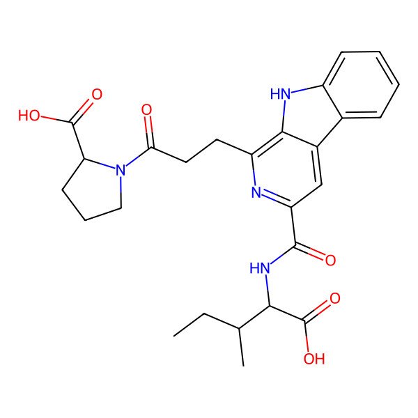 2D Structure of 1-[3-[3-[(1-carboxy-2-methylbutyl)carbamoyl]-9H-pyrido[3,4-b]indol-1-yl]propanoyl]pyrrolidine-2-carboxylic acid