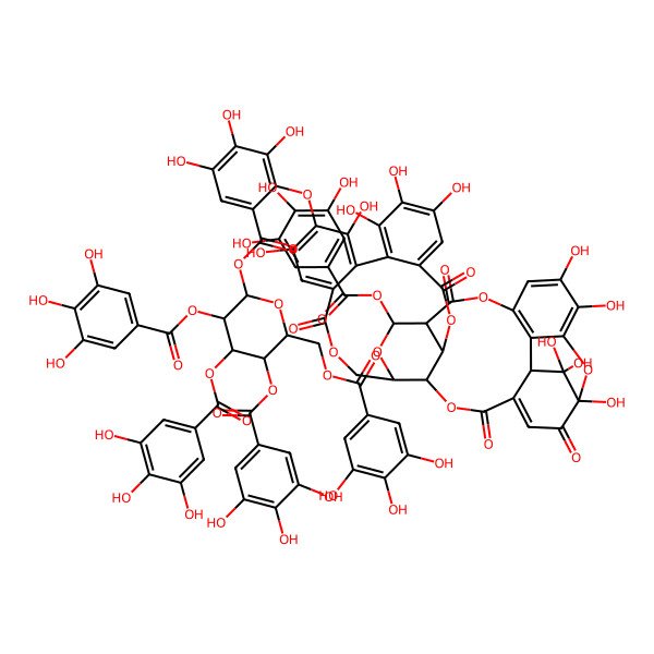 2D Structure of [(2R,3S,4R,5S,6R)-3,4,5-tris[(3,4,5-trihydroxybenzoyl)oxy]-6-[(3,4,5-trihydroxybenzoyl)oxymethyl]oxan-2-yl] 2-[[(1S,7S,8R,26R,28S,29R,38R)-1,13,14,15,18,20,34,35,39,39-decahydroxy-2,5,10,23,30-pentaoxo-28-(3,4,5-trihydroxybenzoyl)oxy-6,9,24,27,31,40-hexaoxaoctacyclo[34.3.1.04,38.07,26.08,29.011,16.017,22.032,37]tetraconta-3,11,13,15,17,19,21,32(37),33,35-decaen-19-yl]oxy]-3,4,5-trihydroxybenzoate