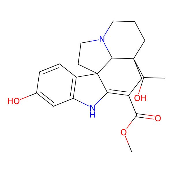 2D Structure of Methyl 5-hydroxy-12-(1-hydroxyethyl)-8,16-diazapentacyclo[10.6.1.01,9.02,7.016,19]nonadeca-2(7),3,5,9-tetraene-10-carboxylate