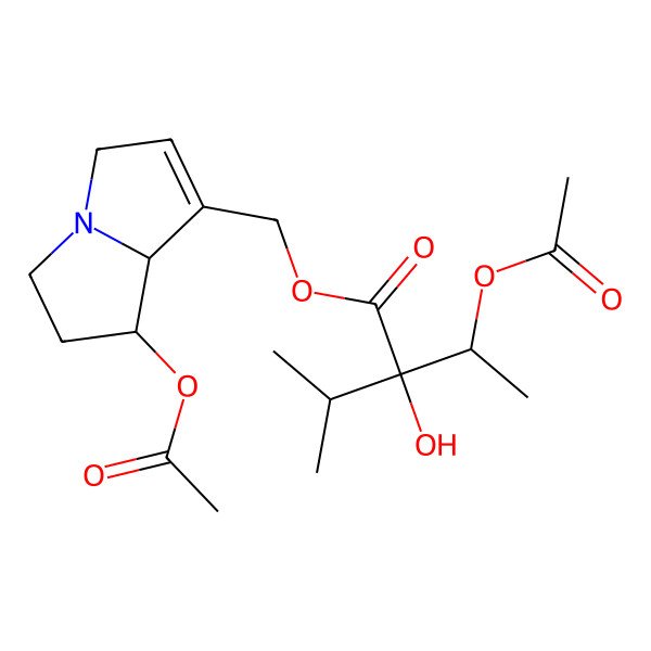 2D Structure of [(7R,8R)-7-acetyloxy-5,6,7,8-tetrahydro-3H-pyrrolizin-1-yl]methyl (2S)-2-[(1S)-1-acetyloxyethyl]-2-hydroxy-3-methylbutanoate