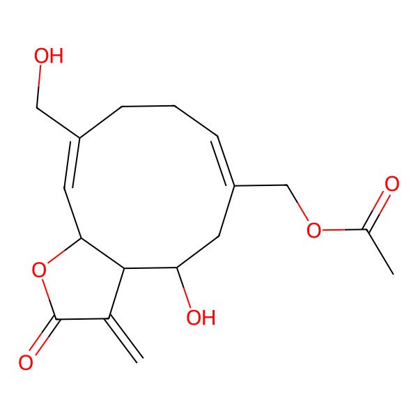 2D Structure of [4-Hydroxy-10-(hydroxymethyl)-3-methylidene-2-oxo-3a,4,5,8,9,11a-hexahydrocyclodeca[b]furan-6-yl]methyl acetate