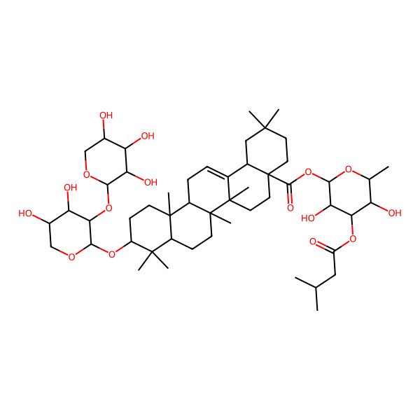 2D Structure of [3,5-Dihydroxy-6-methyl-4-(3-methylbutanoyloxy)oxan-2-yl] 10-[4,5-dihydroxy-3-(3,4,5-trihydroxyoxan-2-yl)oxyoxan-2-yl]oxy-2,2,6a,6b,9,9,12a-heptamethyl-1,3,4,5,6,6a,7,8,8a,10,11,12,13,14b-tetradecahydropicene-4a-carboxylate