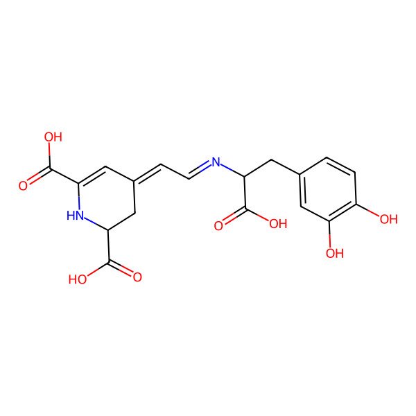 2D Structure of (4E)-4-[2-[1-carboxy-2-(3,4-dihydroxyphenyl)ethyl]iminoethylidene]-2,3-dihydro-1H-pyridine-2,6-dicarboxylic acid