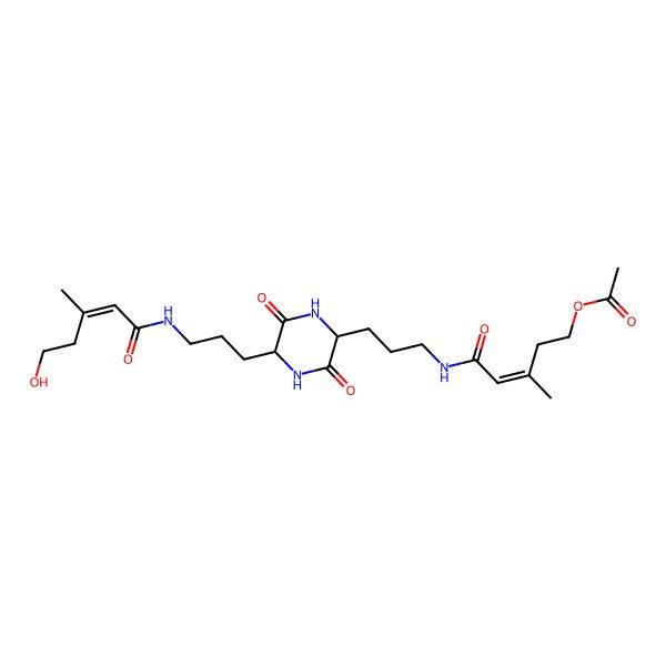 2D Structure of [5-[3-[5-[3-[(5-Hydroxy-3-methylpent-2-enoyl)amino]propyl]-3,6-dioxopiperazin-2-yl]propylamino]-3-methyl-5-oxopent-3-enyl] acetate