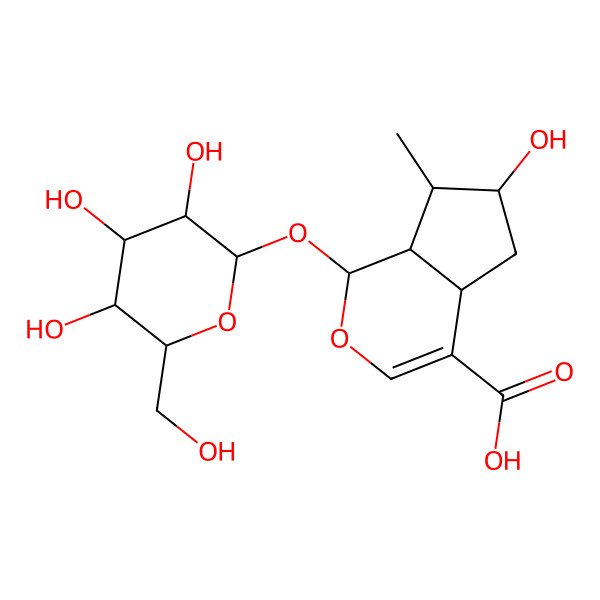 2D Structure of (1S,4aS,6S,7R,7aS)-6-hydroxy-7-methyl-1-[(2S,3S,4S,5S,6S)-3,4,5-trihydroxy-6-(hydroxymethyl)oxan-2-yl]oxy-1,4a,5,6,7,7a-hexahydrocyclopenta[c]pyran-4-carboxylic acid