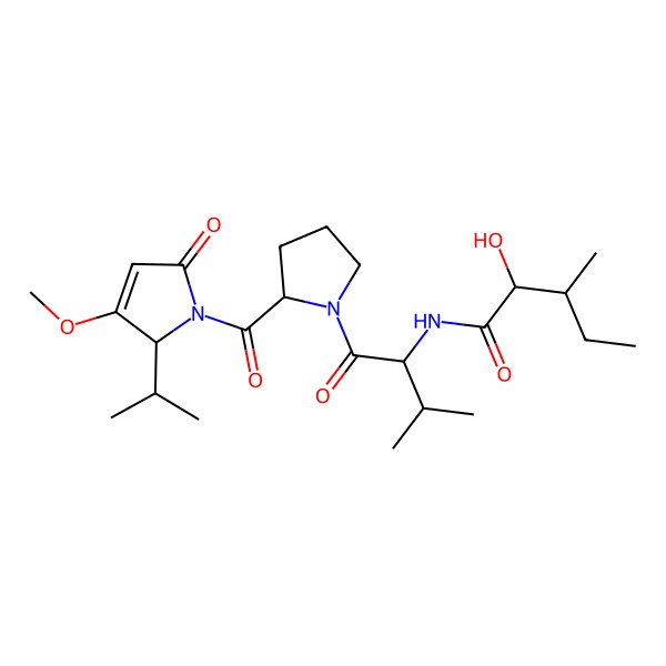 2D Structure of (2S,3S)-2-hydroxy-N-[(2S)-1-[(2S)-2-[(2S)-3-methoxy-5-oxo-2-propan-2-yl-2H-pyrrole-1-carbonyl]pyrrolidin-1-yl]-3-methyl-1-oxobutan-2-yl]-3-methylpentanamide