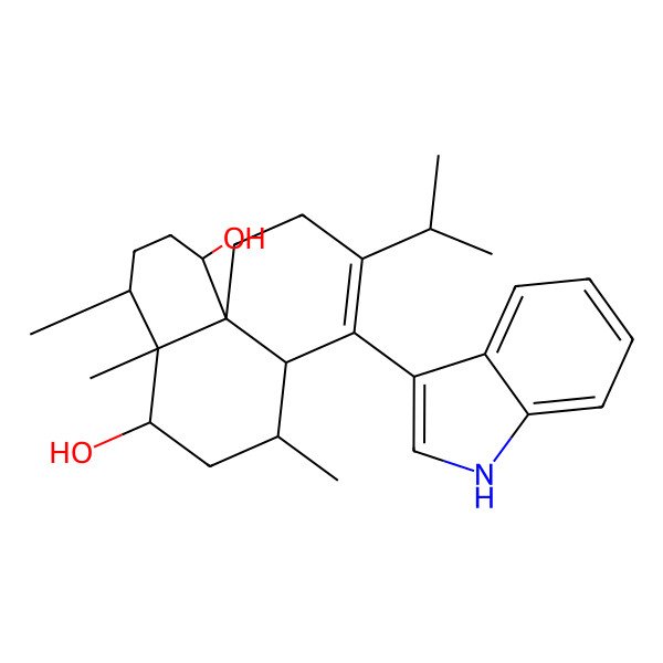 2D Structure of 8-(1H-indol-3-yl)-4,4a,7-trimethyl-9-propan-2-yl-1,2,3,4,5,6,7,7a,10,11-decahydrobenzo[d]naphthalene-1,5-diol