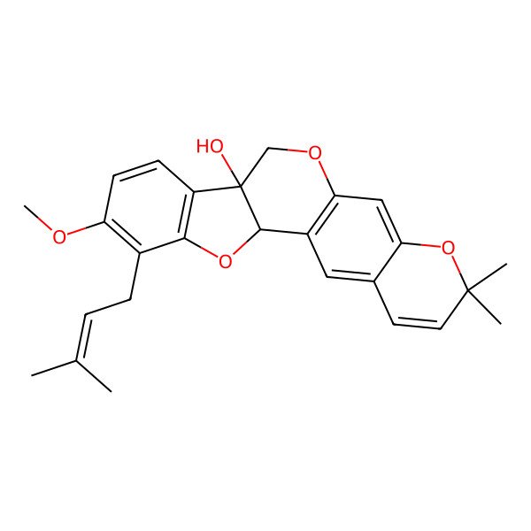 2D Structure of 6-Methoxy-17,17-dimethyl-5-(3-methylbut-2-enyl)-3,12,16-trioxapentacyclo[11.8.0.02,10.04,9.015,20]henicosa-1(13),4(9),5,7,14,18,20-heptaen-10-ol