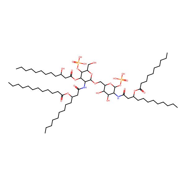 2D Structure of [2-[[5-(3-Decanoyloxydodecanoylamino)-3,4-dihydroxy-6-phosphonooxyoxan-2-yl]methoxy]-3-(3-dodecanoyloxydodecanoylamino)-6-(hydroxymethyl)-5-phosphonooxyoxan-4-yl] 3-hydroxydodecanoate