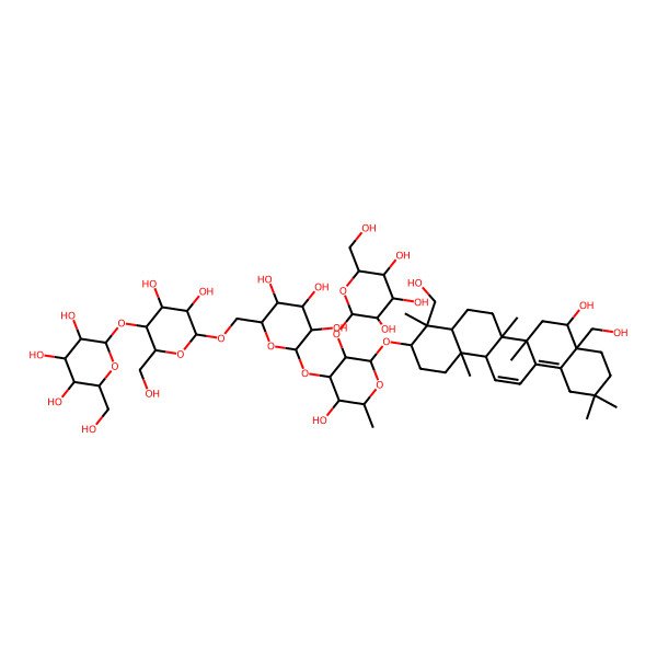 2D Structure of (2S,3R,4S,5S,6R)-2-[(2R,3S,4R,5R,6R)-6-[[(2R,3S,4S,5R,6S)-6-[(2R,3R,4S,5S,6R)-2-[[(3S,4R,4aR,6aR,6bS,8S,8aS,14aR,14bS)-8-hydroxy-4,8a-bis(hydroxymethyl)-4,6a,6b,11,11,14b-hexamethyl-1,2,3,4a,5,6,7,8,9,10,12,14a-dodecahydropicen-3-yl]oxy]-5-hydroxy-6-methyl-3-[(2S,3R,4S,5S,6R)-3,4,5-trihydroxy-6-(hydroxymethyl)oxan-2-yl]oxyoxan-4-yl]oxy-3,4,5-trihydroxyoxan-2-yl]methoxy]-4,5-dihydroxy-2-(hydroxymethyl)oxan-3-yl]oxy-6-(hydroxymethyl)oxane-3,4,5-triol
