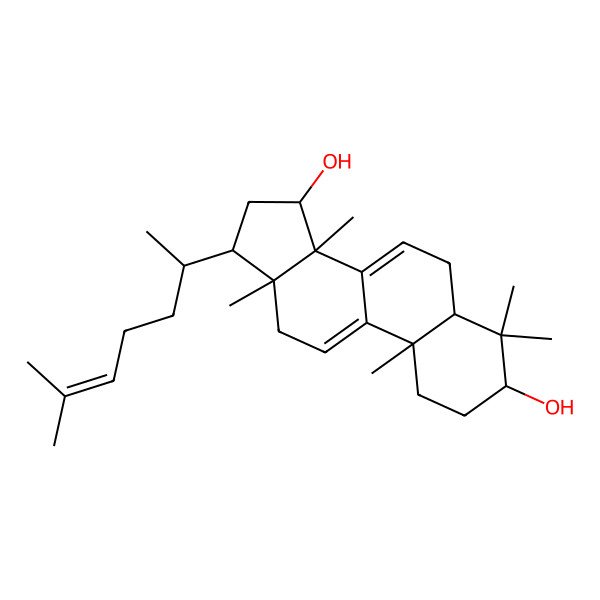 2D Structure of (3S,5R,10S,13R,14R,15S,17R)-4,4,10,13,14-pentamethyl-17-[(2S)-6-methylhept-5-en-2-yl]-2,3,5,6,12,15,16,17-octahydro-1H-cyclopenta[a]phenanthrene-3,15-diol