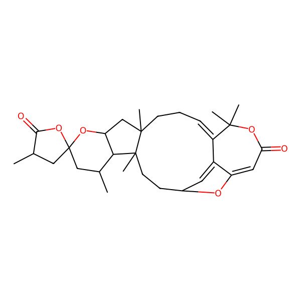 2D Structure of (3'R,4R,5R,6R,8S,10R,12R)-3',4,6,12,17,17-hexamethylspiro[9,18,24-trioxapentacyclo[19.2.1.04,12.05,10.016,22]tetracosa-15,20,22-triene-8,5'-oxolane]-2',19-dione