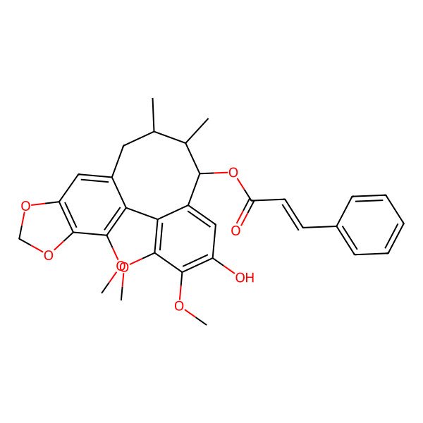 2D Structure of [(8R,9S,10S)-5-hydroxy-3,4,19-trimethoxy-9,10-dimethyl-15,17-dioxatetracyclo[10.7.0.02,7.014,18]nonadeca-1(19),2,4,6,12,14(18)-hexaen-8-yl] (E)-3-phenylprop-2-enoate