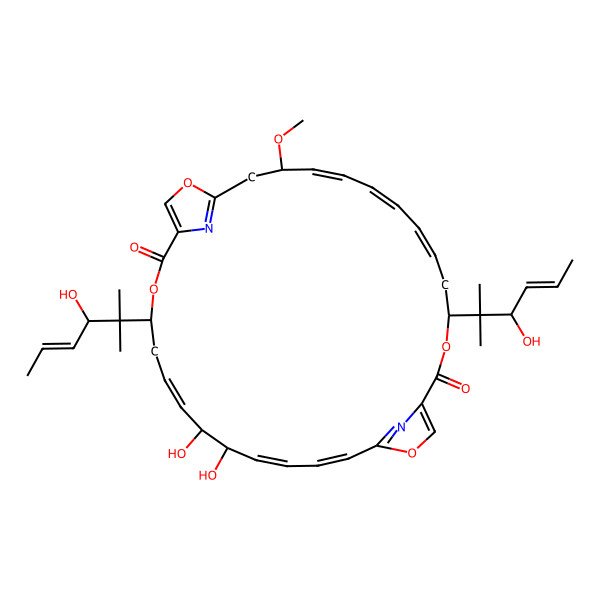 2D Structure of (4R,6E,8Z,10E,12R,20S,22Z,24R,25S,26E,28Z)-24,25-dihydroxy-4,20-bis[(E,3S)-3-hydroxy-2-methylhex-4-en-2-yl]-12-methoxy-3,15,19,31-tetraoxa-33,34-diazatricyclo[28.2.1.114,17]tetratriaconta-1(32),6,8,10,14(34),16,22,26,28,30(33)-decaene-2,18-dione