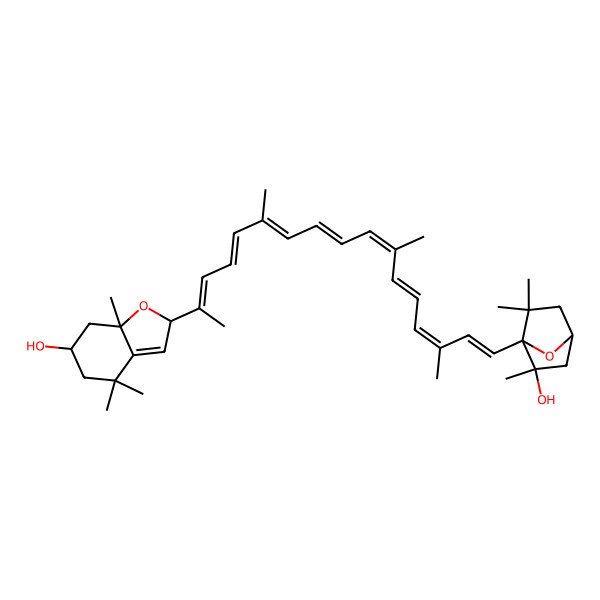 2D Structure of (2S,6S,7aR)-2-[(2E,4E,6E,8E,10E,12E,14E,16E)-17-[(1S,2R,4R)-2-hydroxy-2,6,6-trimethyl-7-oxabicyclo[2.2.1]heptan-1-yl]-6,11,15-trimethylheptadeca-2,4,6,8,10,12,14,16-octaen-2-yl]-4,4,7a-trimethyl-2,5,6,7-tetrahydro-1-benzofuran-6-ol