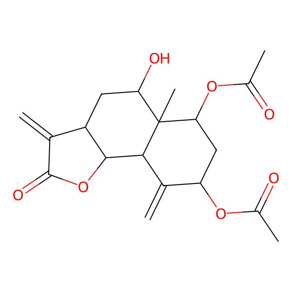 2D Structure of (6-Acetyloxy-5-hydroxy-5a-methyl-3,9-dimethylidene-2-oxo-3a,4,5,6,7,8,9a,9b-octahydrobenzo[g][1]benzofuran-8-yl) acetate
