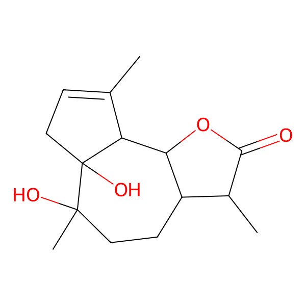 2D Structure of (3R,3aS,6R,6aS,9aS,9bR)-6,6a-dihydroxy-3,6,9-trimethyl-3a,4,5,7,9a,9b-hexahydro-3H-azuleno[4,5-b]furan-2-one