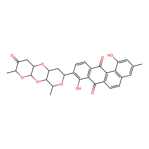 2D Structure of 9-(5,14-Dimethyl-6-oxo-2,4,9,13-tetraoxatricyclo[8.4.0.03,8]tetradecan-12-yl)-1,8-dihydroxy-3-methylbenzo[a]anthracene-7,12-dione