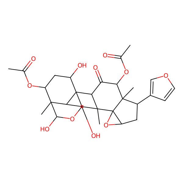 2D Structure of [(1S,2R,4R,5R,6S,8R,10R,11S,12R,14R,15R,16R,19S,21R)-4-acetyloxy-6-(furan-3-yl)-12,16,19-trihydroxy-5,11,15-trimethyl-3-oxo-9,17-dioxahexacyclo[13.3.3.01,14.02,11.05,10.08,10]henicosan-21-yl] acetate