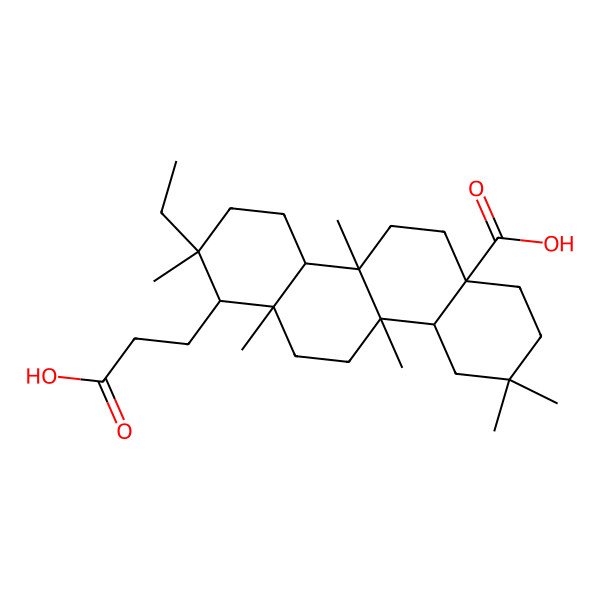 2D Structure of 1-(2-Carboxyethyl)-2-ethyl-2,4b,9,9,10b,12a-hexamethyl-1,3,4,4a,5,6,7,8,10,10a,11,12-dodecahydrochrysene-6a-carboxylic acid