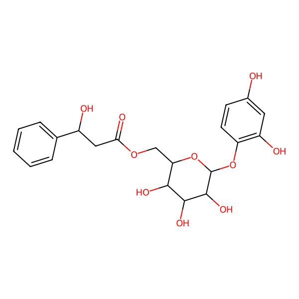 2D Structure of [(2R,3S,4R,5R,6S)-6-(2,4-dihydroxyphenoxy)-3,4,5-trihydroxyoxan-2-yl]methyl (3R)-3-hydroxy-3-phenylpropanoate