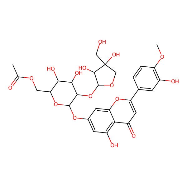 2D Structure of [(2R,3S,4S,5R,6S)-5-[(2S,3S,4R)-3,4-dihydroxy-4-(hydroxymethyl)oxolan-2-yl]oxy-3,4-dihydroxy-6-[5-hydroxy-2-(3-hydroxy-4-methoxyphenyl)-4-oxochromen-7-yl]oxyoxan-2-yl]methyl acetate