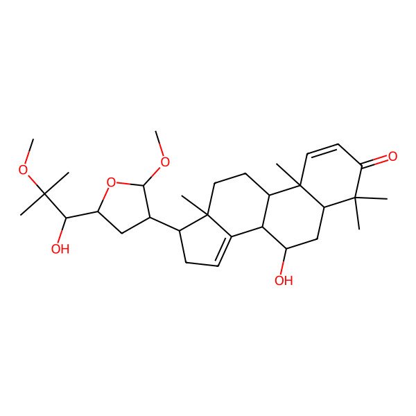 2D Structure of 7-hydroxy-17-[5-(1-hydroxy-2-methoxy-2-methylpropyl)-2-methoxyoxolan-3-yl]-4,4,10,13-tetramethyl-6,7,8,9,11,12,16,17-octahydro-5H-cyclopenta[a]phenanthren-3-one