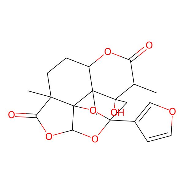 2D Structure of (1S,3R,6S,9R,12S,13S,14R,15S)-1-(furan-3-yl)-13-hydroxy-6,12,14-trimethyl-2,4,10,16-tetraoxapentacyclo[11.3.1.03,15.06,15.09,14]heptadecane-5,11-dione