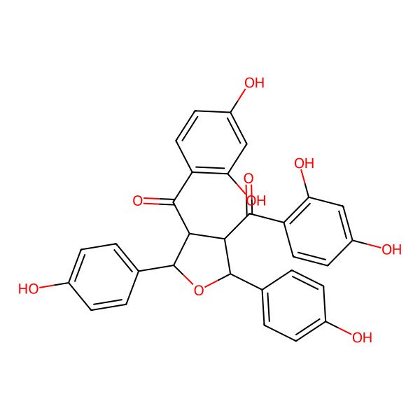2D Structure of [(2S,3S,4S,5S)-4-(2,4-dihydroxybenzoyl)-2,5-bis(4-hydroxyphenyl)oxolan-3-yl]-(2,4-dihydroxyphenyl)methanone