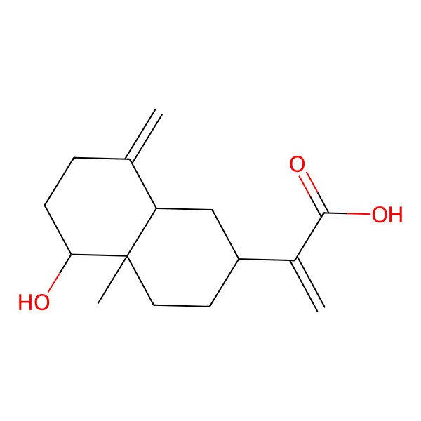 2D Structure of 2-[(2R,4aR,5R,8aS)-5-hydroxy-4a-methyl-8-methylidene-1,2,3,4,5,6,7,8a-octahydronaphthalen-2-yl]prop-2-enoic acid