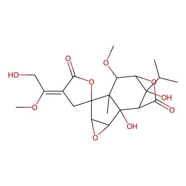 2D Structure of (1S,2R,3S,3'Z,5R,6S,7R,8S,9S,12R)-2,12-dihydroxy-3'-(2-hydroxy-1-methoxyethylidene)-8-methoxy-7-methyl-12-propan-2-ylspiro[4,10-dioxatetracyclo[7.2.1.02,7.03,5]dodecane-6,5'-oxolane]-2',11-dione