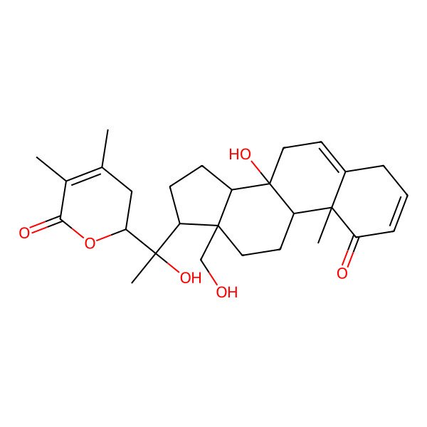 2D Structure of (2R)-2-[(1R)-1-hydroxy-1-[(8R,9R,10R,13R,14R,17S)-8-hydroxy-13-(hydroxymethyl)-10-methyl-1-oxo-7,9,11,12,14,15,16,17-octahydro-4H-cyclopenta[a]phenanthren-17-yl]ethyl]-4,5-dimethyl-2,3-dihydropyran-6-one