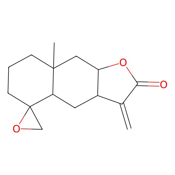 2D Structure of (3Ar,4ar,5r,8ar,9ar)-8a-methyl-3-methylene-spiro[3a,4,4a,6,7,8,9,9a-octahydrobenzo[f]benzofuran-5,2'-oxirane]-2-one