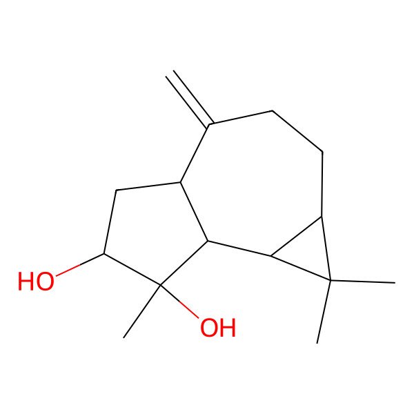 2D Structure of (1aS,4aS,6R,7S,7aR,7bS)-1,1,7-trimethyl-4-methylidene-1a,2,3,4a,5,6,7a,7b-octahydrocyclopropa[h]azulene-6,7-diol