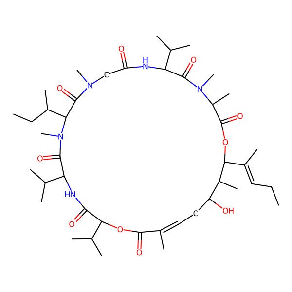 2D Structure of (3S,6S,12S,15S,21E,24S,25S,26S)-12-[(2R)-butan-2-yl]-24-hydroxy-3,4,10,13,21,25-hexamethyl-26-[(E)-pent-2-en-2-yl]-6,15,18-tri(propan-2-yl)-1,19-dioxa-4,7,10,13,16-pentazacyclohexacos-21-ene-2,5,8,11,14,17,20-heptone