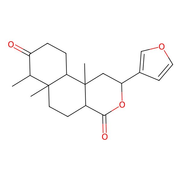 2D Structure of (2S,4aR,6aR,7S,10aS,10bR)-2-(furan-3-yl)-6a,7,10b-trimethyl-2,4a,5,6,7,9,10,10a-octahydro-1H-benzo[f]isochromene-4,8-dione