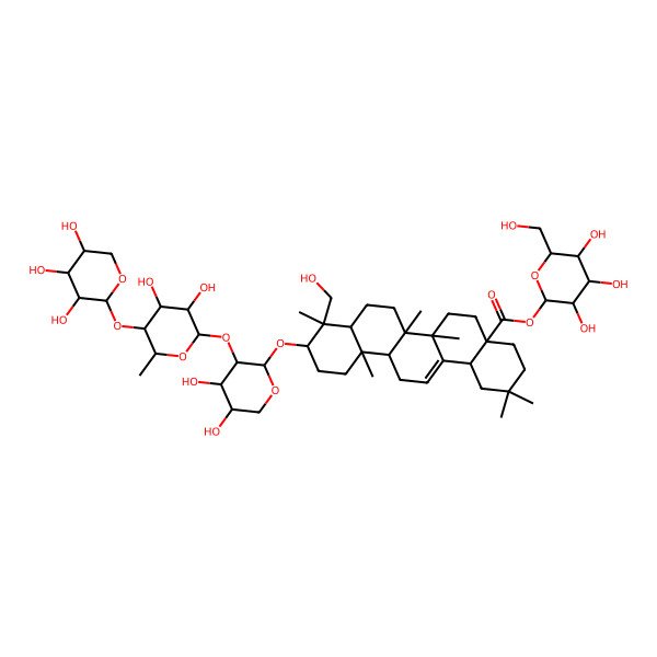 2D Structure of [3,4,5-Trihydroxy-6-(hydroxymethyl)oxan-2-yl] 10-[3-[3,4-dihydroxy-6-methyl-5-(3,4,5-trihydroxyoxan-2-yl)oxyoxan-2-yl]oxy-4,5-dihydroxyoxan-2-yl]oxy-9-(hydroxymethyl)-2,2,6a,6b,9,12a-hexamethyl-1,3,4,5,6,6a,7,8,8a,10,11,12,13,14b-tetradecahydropicene-4a-carboxylate