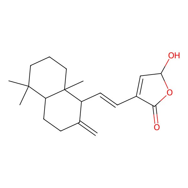 2D Structure of 4-[2-(5,5,8a-trimethyl-2-methylidene-3,4,4a,6,7,8-hexahydro-1H-naphthalen-1-yl)ethenyl]-2-hydroxy-2H-furan-5-one