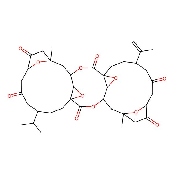 2D Structure of (1R,4R,6S,9R,13S,16R,19R,21S,24S,28S,32R,34S)-6,21-dimethyl-13-propan-2-yl-28-prop-1-en-2-yl-3,18,31,33,35,36-hexaoxaheptacyclo[17.11.2.216,16.16,9.121,24.01,32.04,34]hexatriacontane-2,8,11,17,23,26-hexone