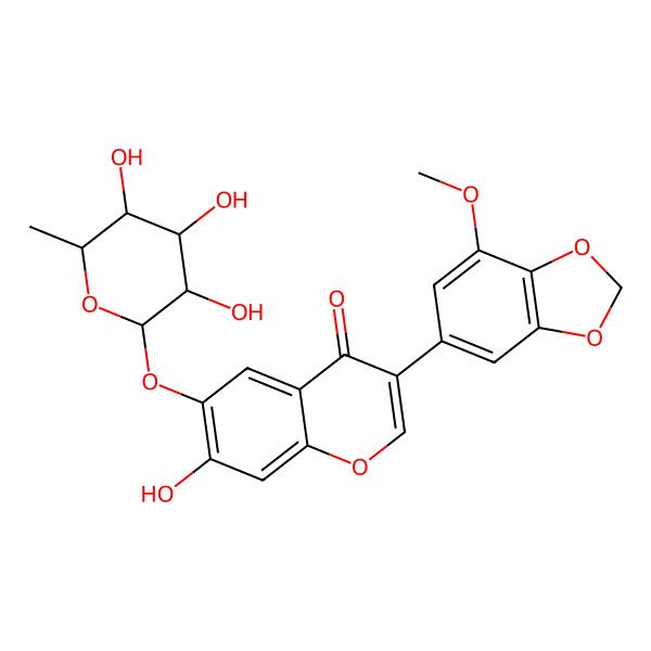 2D Structure of 7-hydroxy-3-(7-methoxy-1,3-benzodioxol-5-yl)-6-[(2S,3S,4R,5R,6S)-3,4,5-trihydroxy-6-methyloxan-2-yl]oxychromen-4-one