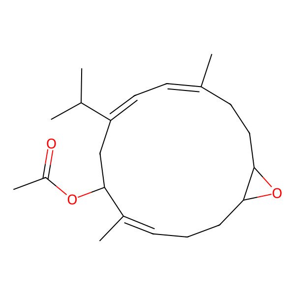 2D Structure of [(1R,4Z,6R,8E,10Z,14R)-5,11-dimethyl-8-propan-2-yl-15-oxabicyclo[12.1.0]pentadeca-4,8,10-trien-6-yl] acetate